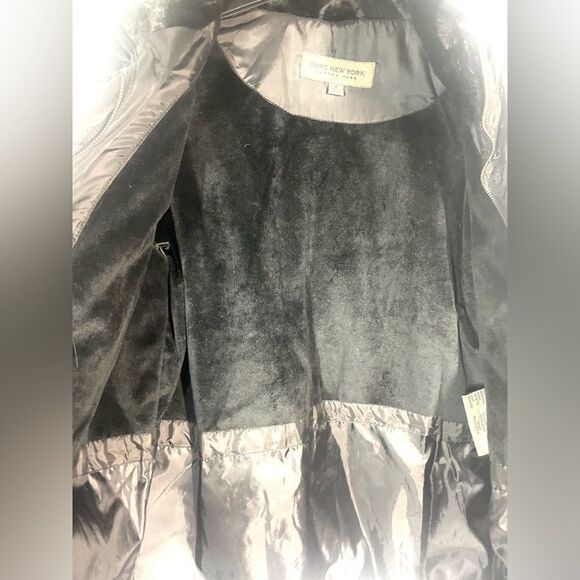 Marc New York Andrew Marc Faux Fur Trim Charcoal Black Warm Quilted Coat Women M - Picture 6 of 6